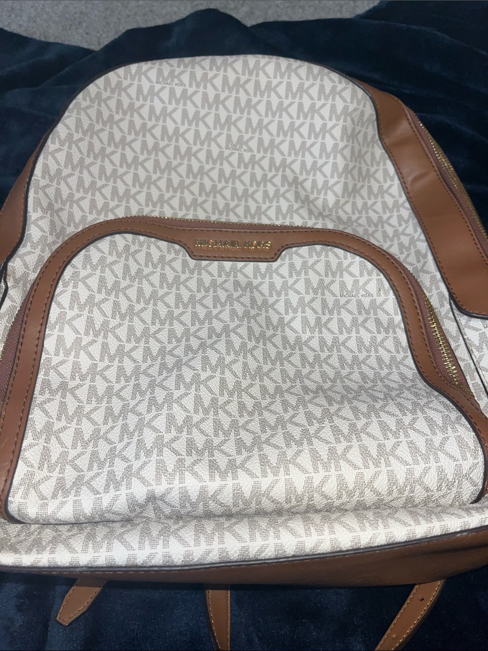 Michael Kors Cream & Brown MK Signature Backpack